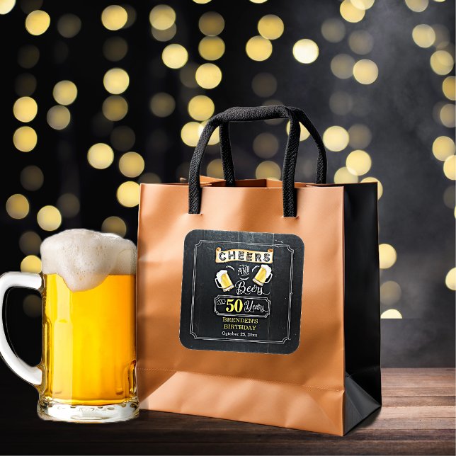 Adesivo Quadrado Saúde e Cerveja a 50 anos de Festa de aniversário (Cheers and Beers to 50 Year Birthday Party Square Sticker)