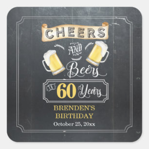 Adesivo Quadrado Saúde e Cerveja a 60 anos de Festa de aniversári