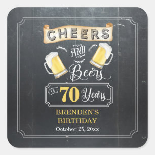 Adesivo Quadrado Saúde e Cerveja a 70 anos de Festa de aniversári