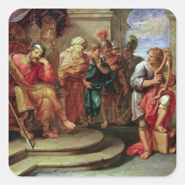 Adesivo Quadrado Saul ouvindo David tocando a Harp (Frente)