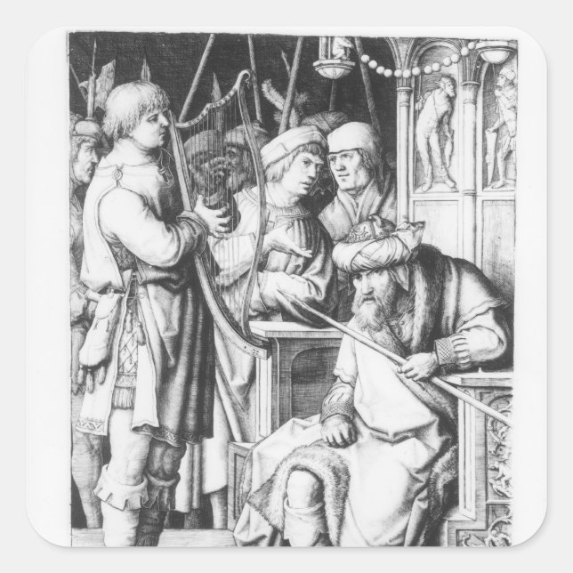 Adesivo Quadrado Saul ouvindo David tocar a Harp (Frente)