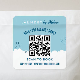 Adesivo Quadrado Scan To Book Laundry Service Blue & White QR Code