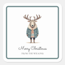 Adesivo Quadrado Scandi Reindeer Vestindo um Casaco Sticker