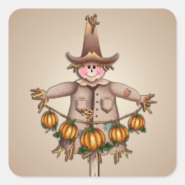 Adesivo Quadrado SCARECROW & PUMPKIN GARLAND de SHARON SHARPE (Frente)