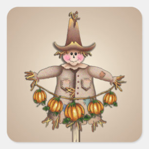 Adesivo Quadrado SCARECROW & PUMPKIN GARLAND de SHARON SHARPE