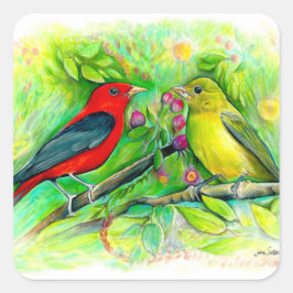 Adesivo Quadrado Scarlet Tanagers Bird Art
