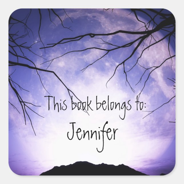 Adesivo Quadrado Scary Spook Moon Forest Trees Night Sky Bookplate (Frente)
