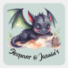 Adesivo Quadrado Schlafender Drache mit grünen Flügeln 