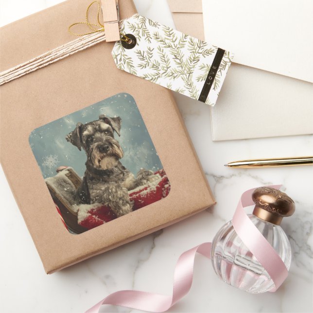 Adesivo Quadrado Schnauzer Cachorro Natal Festivo (Presentear)