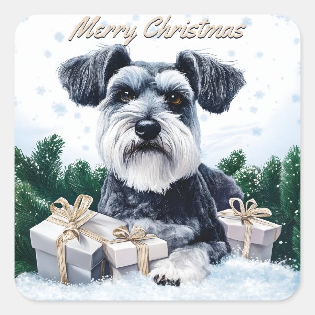 Adesivo Quadrado Schnauzer Christmas (Frente)