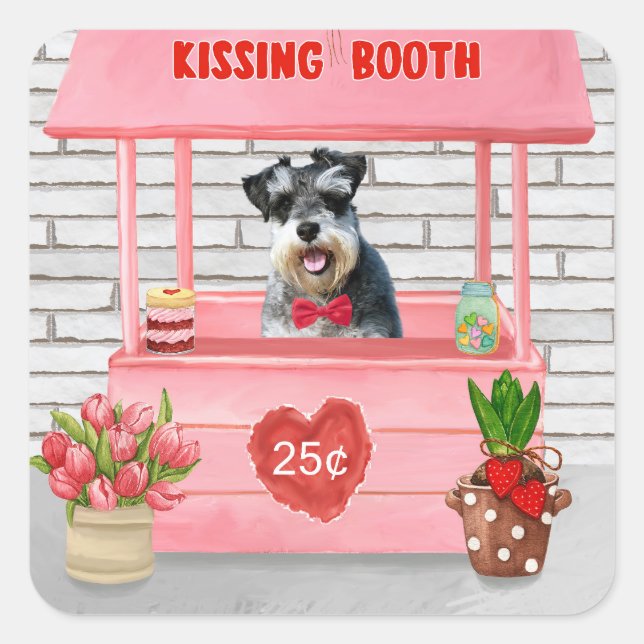 Adesivo Quadrado Schnauzer Dia de os namorados Cachorro Beijando Bo (Frente)