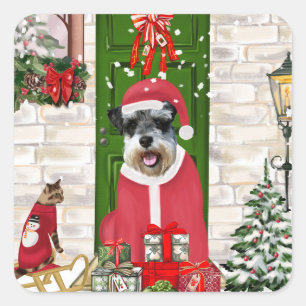 Adesivo Quadrado Schnauzer Dog Christmas