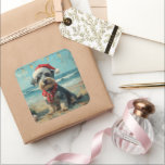 Adesivo Quadrado Schnauzer Dog Christmas Vintage Beach<br><div class="desc">Traga o calor dos feriados para a costa com esta charmosa design inspirada na vintagem, que apresenta um cão festivo sentado numa praia serena. Com um clássico toque de feriado de tons nostálgicos e vibrações costeiras, esta trabalho de arte captura a magia do Natal pelo mar. Perfeito para espalhar alegria...</div>