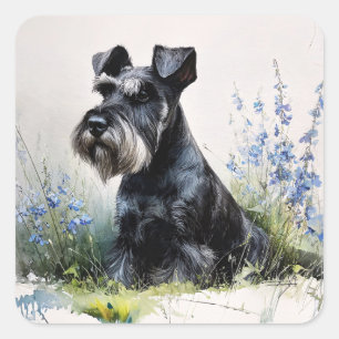 Adesivo Quadrado Schnauzer em Aquarela
