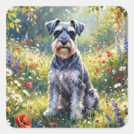 Adesivo Quadrado Schnauzer in Wildflower Meadow