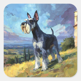 Adesivo Quadrado Schnauzer Sunlit Countryside Landscape Art