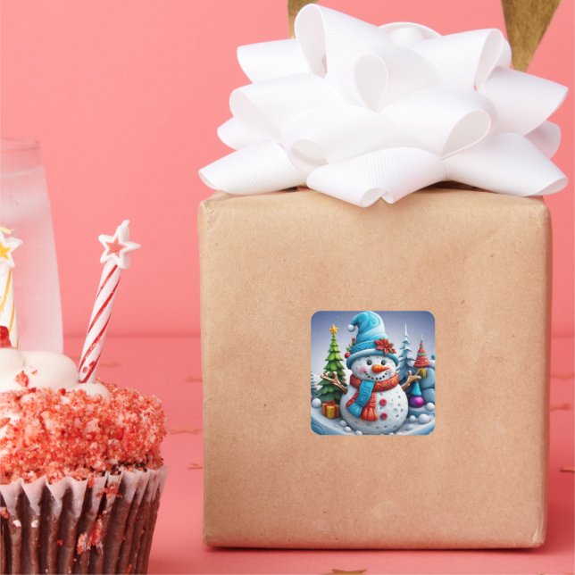 Adesivo Quadrado Schneemann in Winterlandschaft -  (Festa)