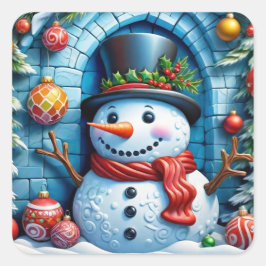 Adesivo Quadrado Schneemann mit Weihnachtsdeko -