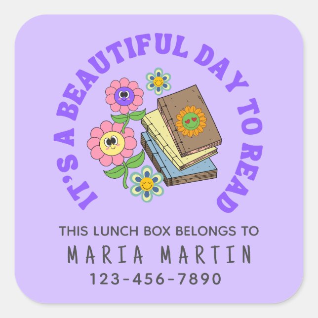 Adesivo Quadrado School Reading Name This Lunch Box Belongs To   (Frente)