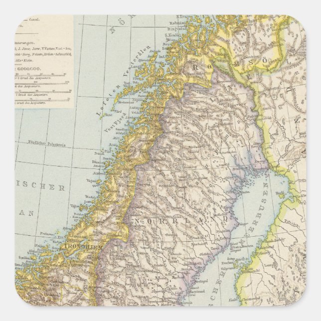 Adesivo Quadrado Schweden, Norueguês - Suecia e Mapa da Noruega (Frente)