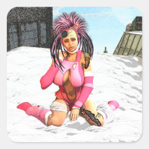 Adesivo Quadrado Sci Fi Female Cyborg