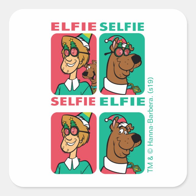 Adesivo Quadrado Scooby-Doo e Shaggy "Elfie Selfie" (Frente)