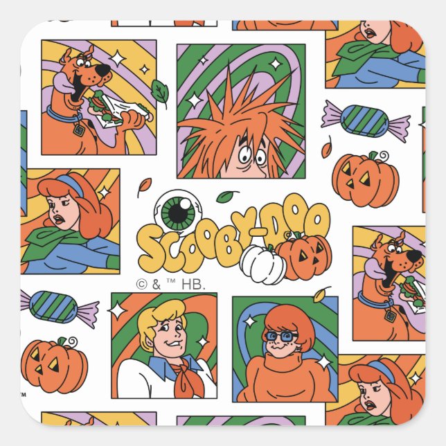 Adesivo Quadrado Scooby-Doo Halloween Photos Pattern (Frente)