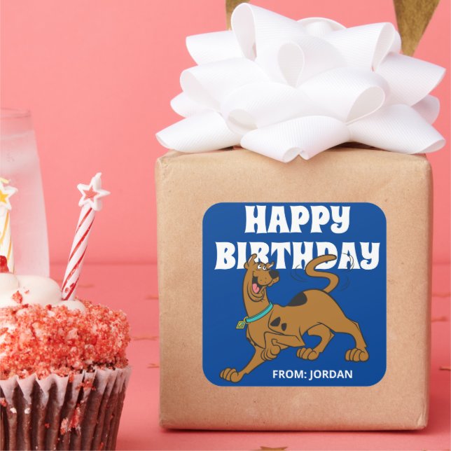 Adesivo Quadrado Scooby-Doo Tail Wag | Feliz Aniversário (Festa)