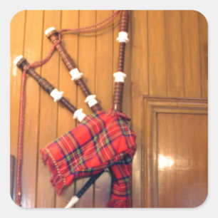 Adesivo Quadrado Scotland Bagpipe Tartan Xadrez Instrumento Musical