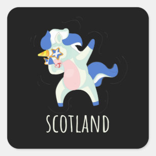 Adesivo Quadrado Scotland Flag Dabbing Unicorn