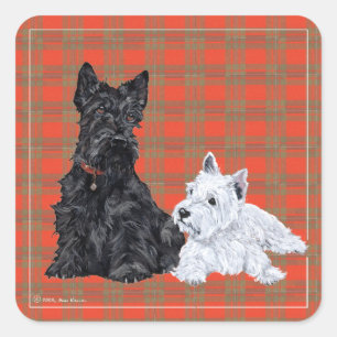 Adesivo Quadrado Scottie Adult & Westie Puppy