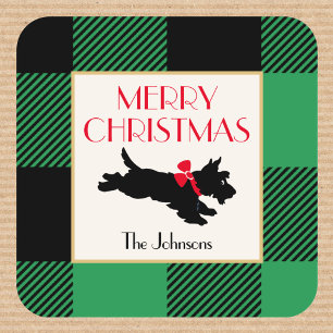 Adesivo Quadrado Scottie Dog Christmas — nome personalizado verde