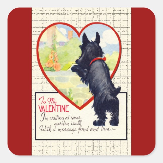 Adesivo Quadrado Scottie dog Valentine Scottish Terrier (Frente)