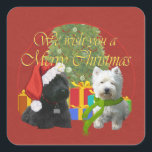 Adesivo Quadrado Scottie e Westie Feliz Natal<br><div class="desc">Desejos sinceros por um Natal muito feliz! Os Scottie e Westie são uma grande parte da nossa celebração de Natal,  e a sua? Roupas,  novidade e presentes embelezados com esta design,  criados da minha obra de arte original para desejar um Feliz Natal a todos. . .</div>