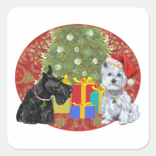 Adesivo Quadrado Scottie & Westie Christmas