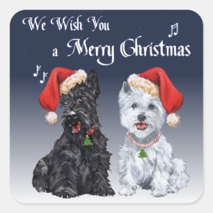 Adesivo Quadrado Scottie & Westie Christmas Carols