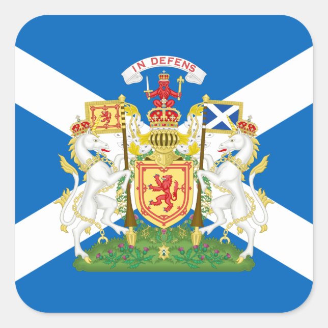 Adesivo Quadrado Scottish Flag & Royal Casaco de Arms, Escócia (Frente)