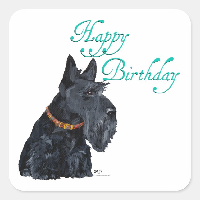 Adesivo Quadrado Scottish Terrier Birthday (Frente)