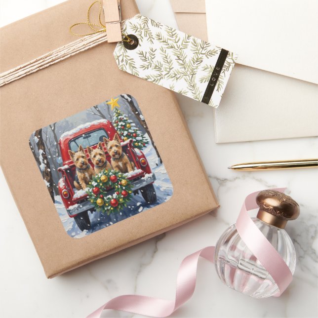 Adesivo Quadrado Scottish Terrier Christmas Red Truck Holiday (Presentear)