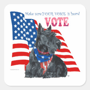 Adesivo Quadrado Scottish Terrier Colocando o VOTO para fora