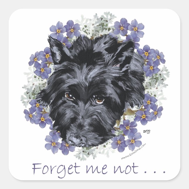 Adesivo Quadrado Scottish Terrier Forget-Me-Not (Frente)