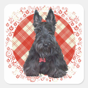 Adesivo Quadrado Scottish Terrier no Tartan