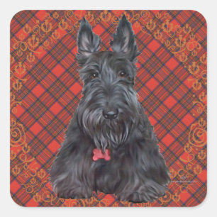 Adesivo Quadrado Scottish Terrier no Tartan