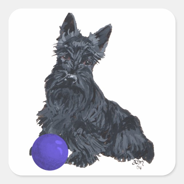 Adesivo Quadrado Scottish Terrier Play Comigo! (Frente)