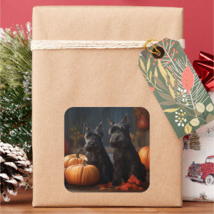 Adesivo Quadrado Scottish Terrier Puppy Autumn Delight Pumpkin