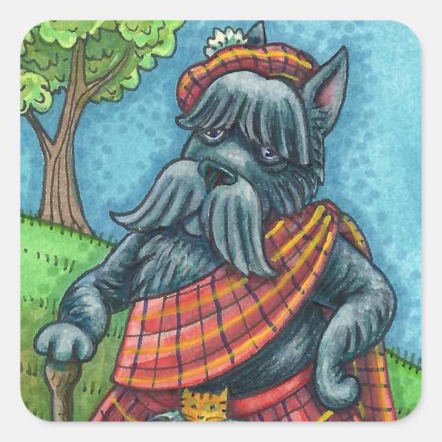 Adesivo Quadrado SCOTTISH TERRIER, SCOTTIE DOG PRIDE Kilt Sporran (Frente)