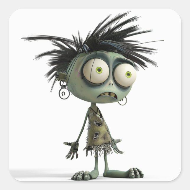 Adesivo Quadrado Scrappy Ghoul - Punk Skeletal Zombie (Frente)