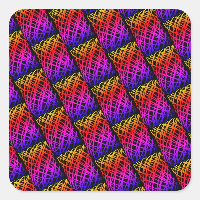 Adesivo Quadrado Scribble Simples | Meia Gota | Fundo Preto | (Frente)