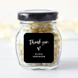 Adesivo Quadrado Script casual preto e coração | Branding Obrigado