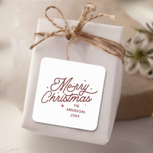 Adesivo Quadrado Script de Natal de Retro Moderno Cherry Red